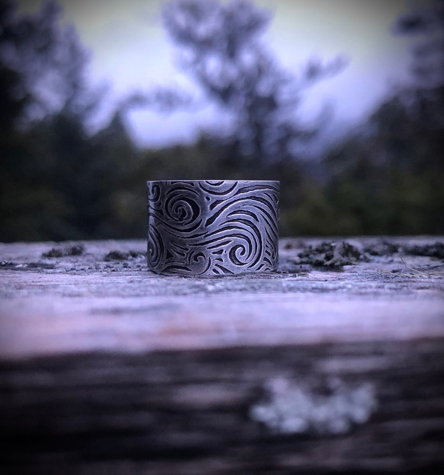 Sterling silver wide band waves wind and water textured ring. Boho style ring.