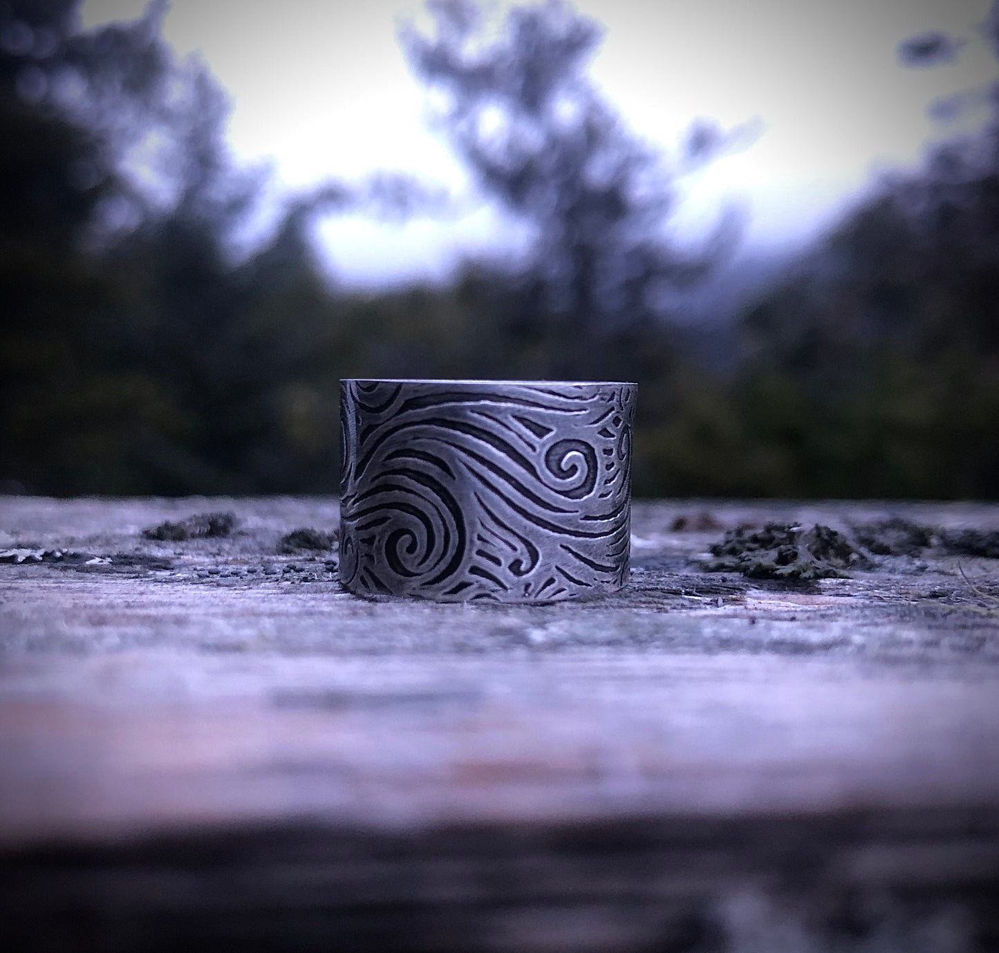 Sterling silver wide band waves wind and water textured ring. Boho style ring.